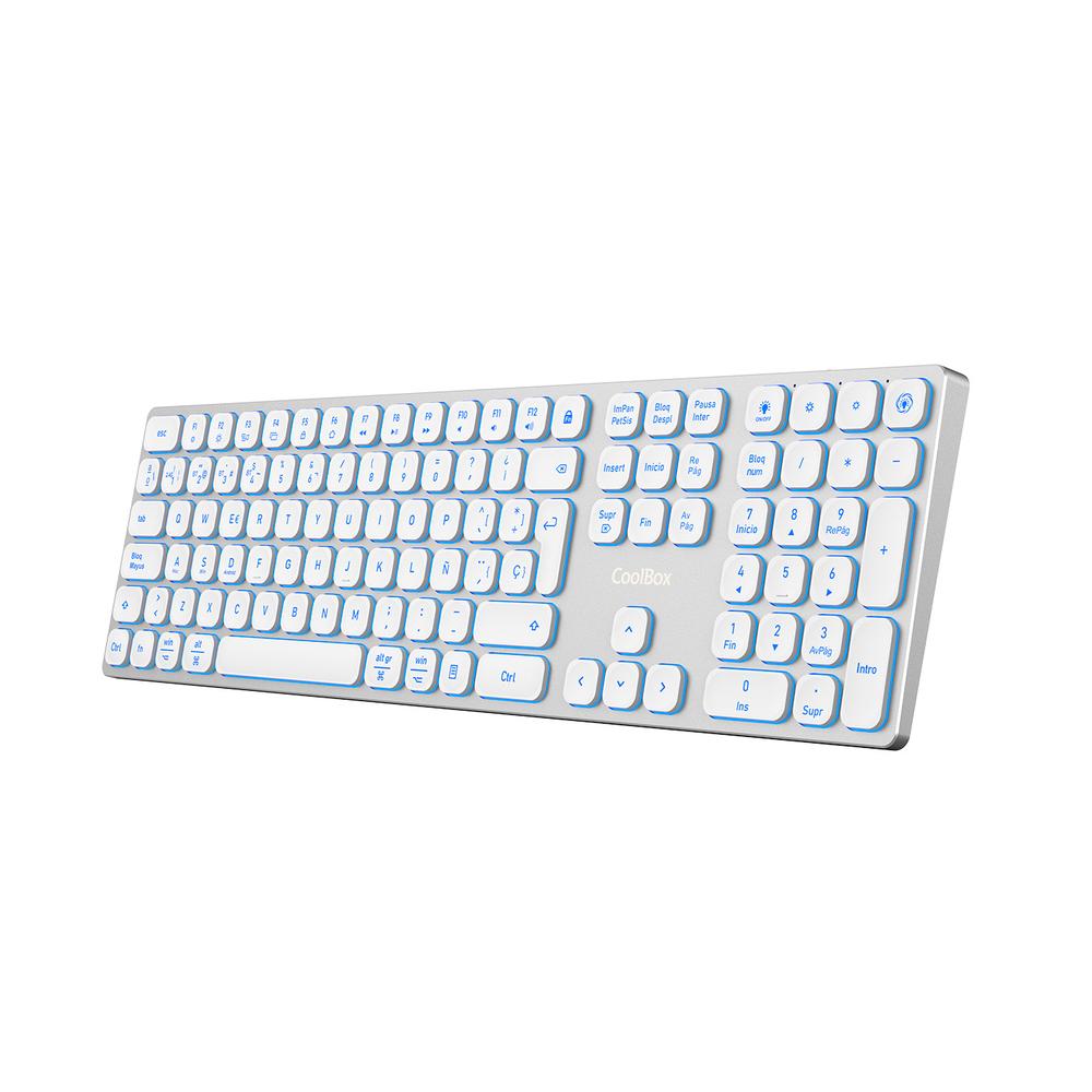TECLADO INALAMBRICO RETROILUMINADO COOLBOX MOONLIGHT KEY B431 PLATA BLANCO