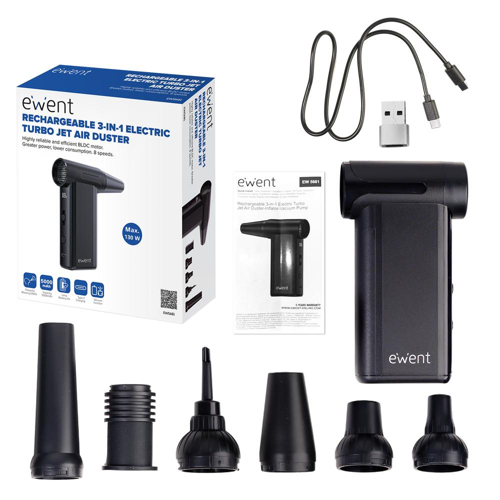 SOPLADOR DE AIRE ELECTRICO EWENT EW5681 130W 13000RPM 5000MAH RECARGABLE