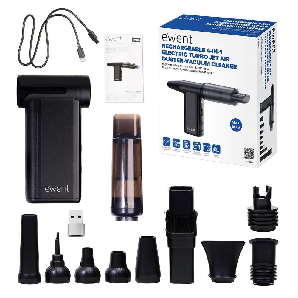 SOPLADOR DE AIRE ELECTRICO EWENT EW5682 180W 180000RPM 8000MAH RECARGABLE