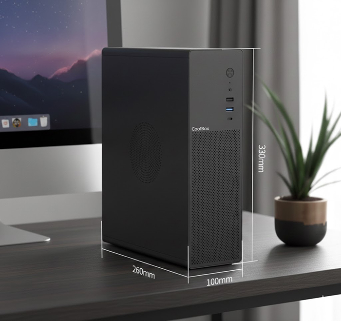 CAJA ORDENADOR COOLBOX MATX SLIM T100 USB-C 3.2 GEN1 FULL METAL S/FTE + 1 VENT. 90MM