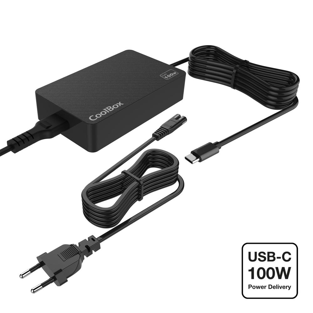 ADAPTADOR CARGADOR DE PORTATIL USB-C COOLBOX 100W GaN