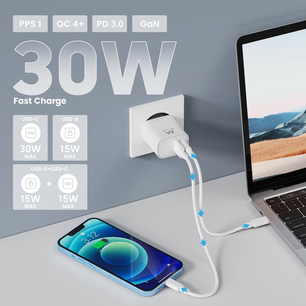 CARGADOR EWENT EW1326 30W USB TIPO A / USB TIPO C
