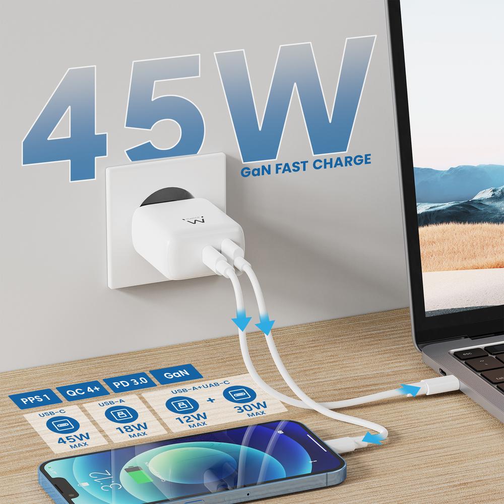 CARGADOR EWENT EW1329 45W USB TIPO A / USB TIPO C