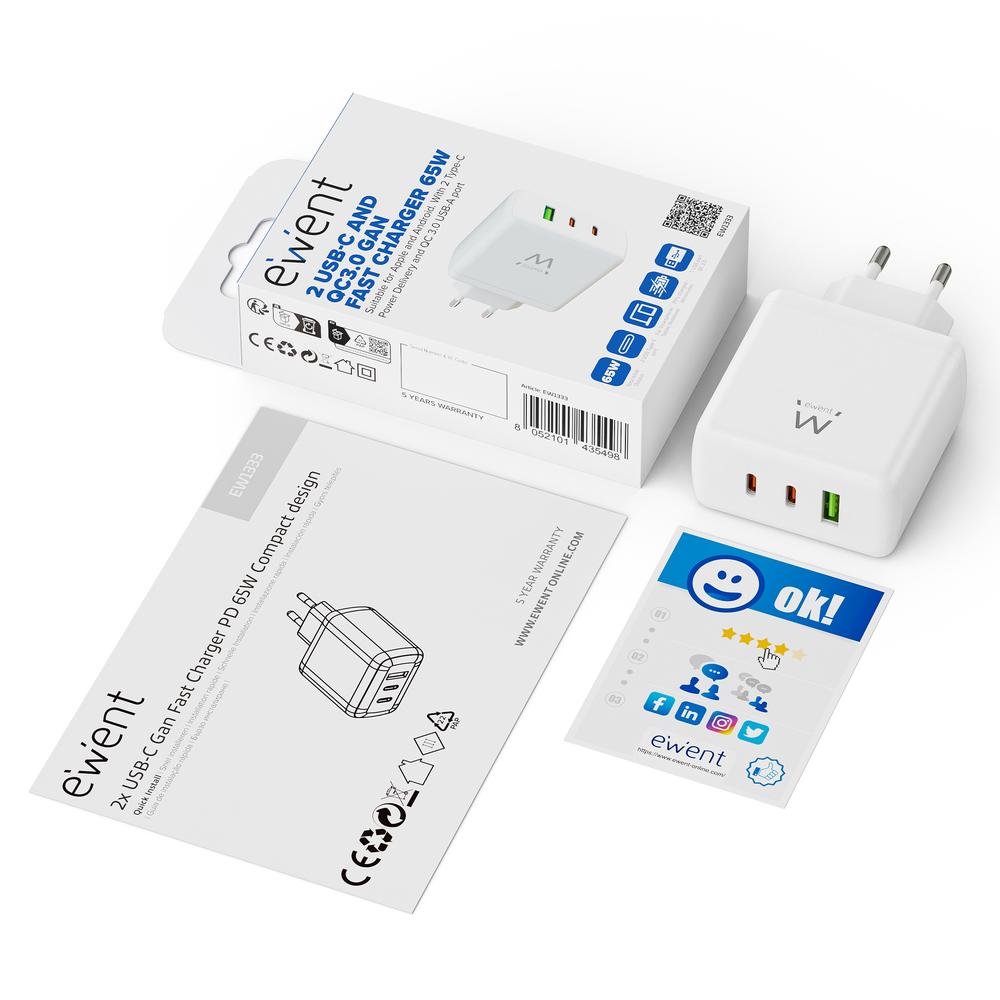 CARGADOR EWENT EW1333 95W 2X USB TIPO C / USB TIPO A