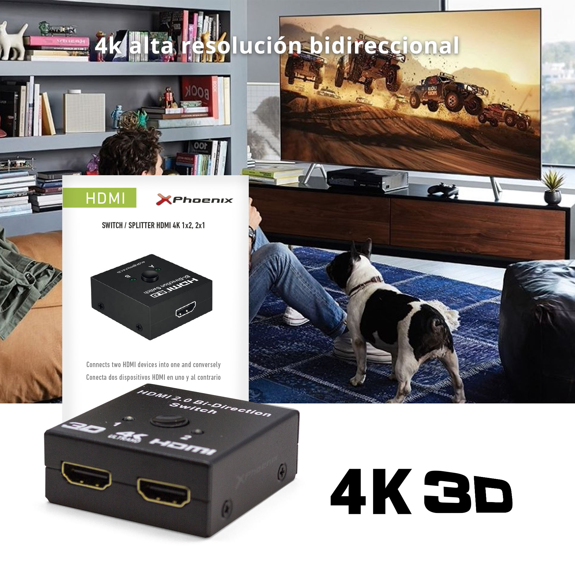 HUB 2 HDMI SPLITTER 4K CON CONMUTADOR MANUAL