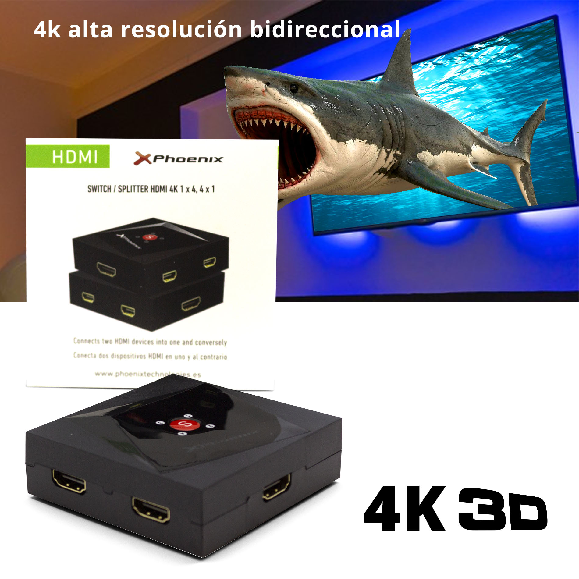 HUB 4 HDMI SPLITTER BIDIRECCIONAL 4K