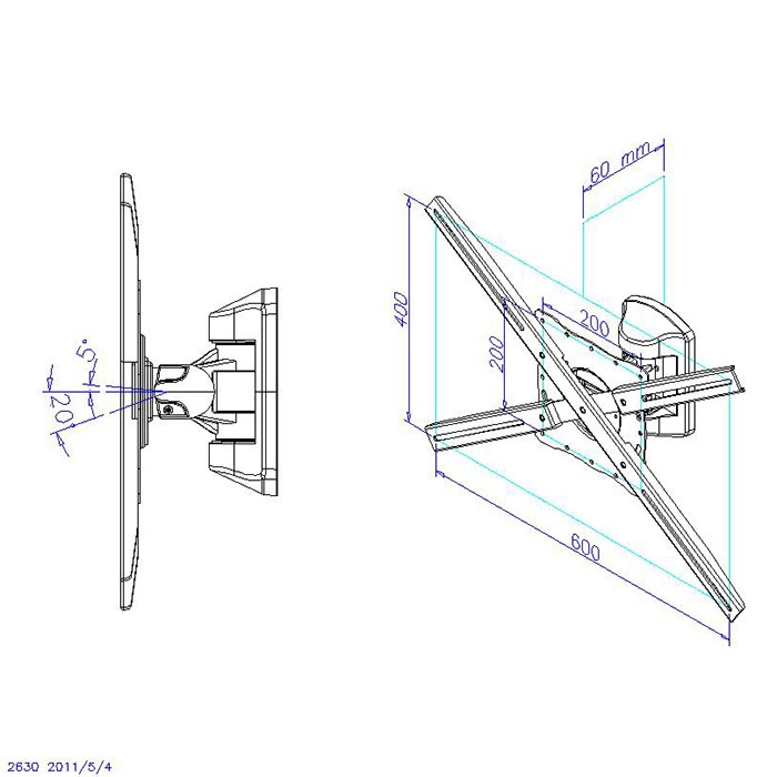 SOPORTE ARTICULADO DE PARED PHOENIX PARA PANTALLA TV ROTACION GIRO E INCLINACION 20º HASTA 35 KG GRIS METALIZADO