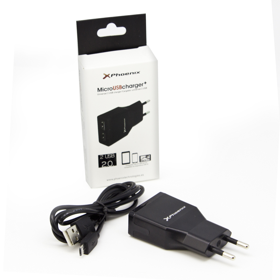 CARGADOR USB 5V 2 SALIDAS 2A CON CABLE MICRO USB