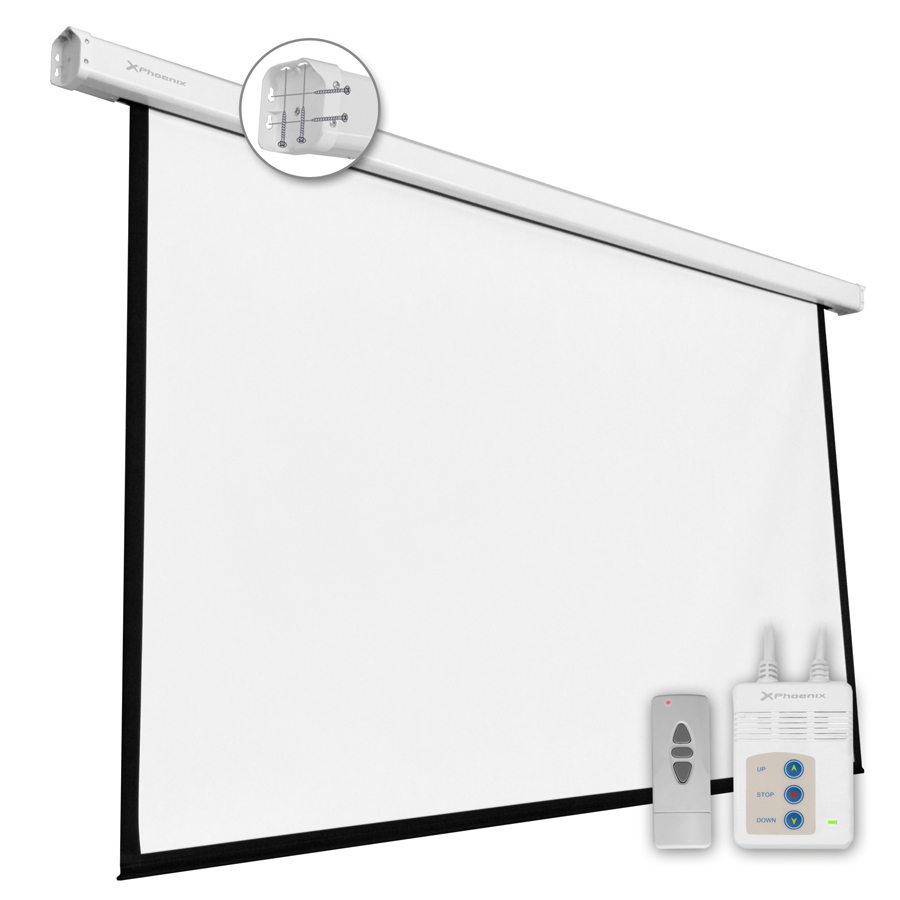PANTALLA ELECTRICA VIDEOPROYECTOR PARED Y TECHO PHOENIX 135´´RATIO 1:1 / 4:3 / 16:9 2.4M X 2.4M POSICION ADJUSTABLE / CARCASA BLANCA / TELA SUPER RESISTENTE