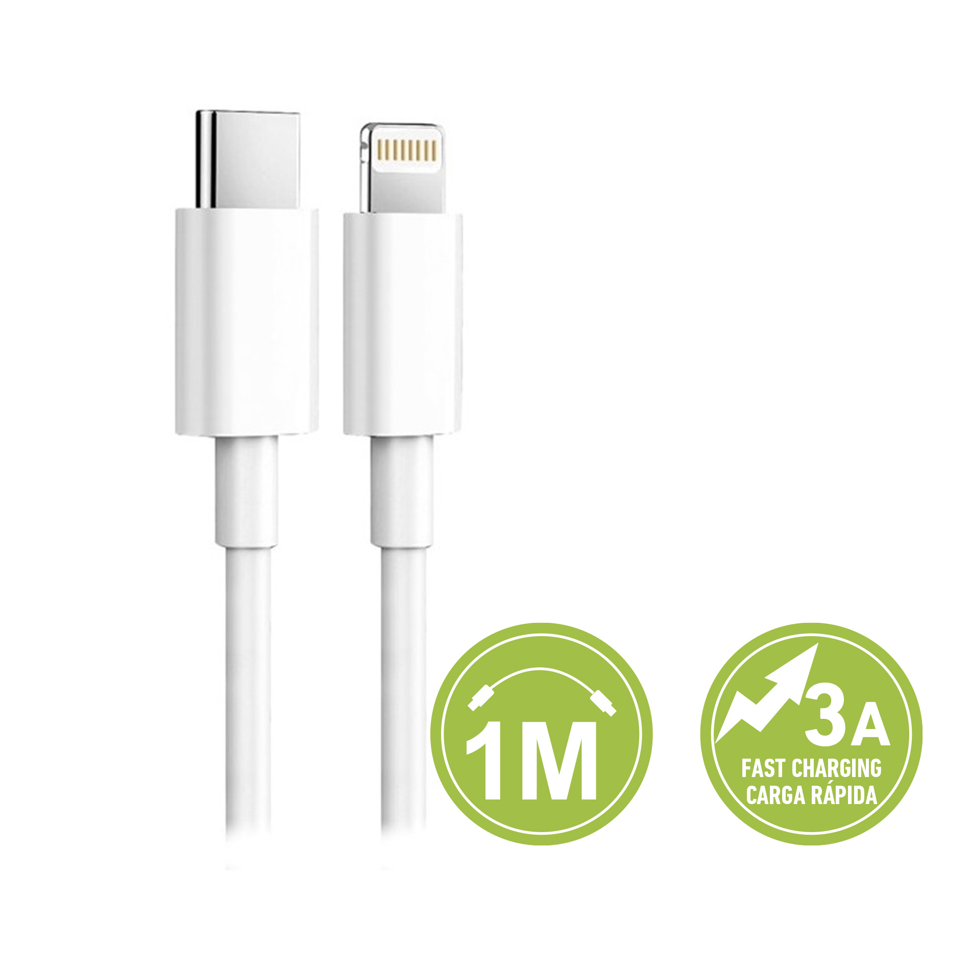 Cable MFI de Carga RApida 3A y Datos USB - Lightning para iPhone iPad 1 m