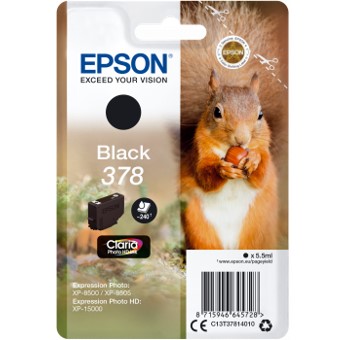CARTUCHO TINTA EPSON C13T37814010 SINGLEPACK NEGRO 378 CLARIA PHOTO HD INK XP-8500 ARDILLA