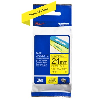 CINTA LAMINADA BROTHER TZe651 TEXTO NEGRO SOBRE FONDO AMARILLO