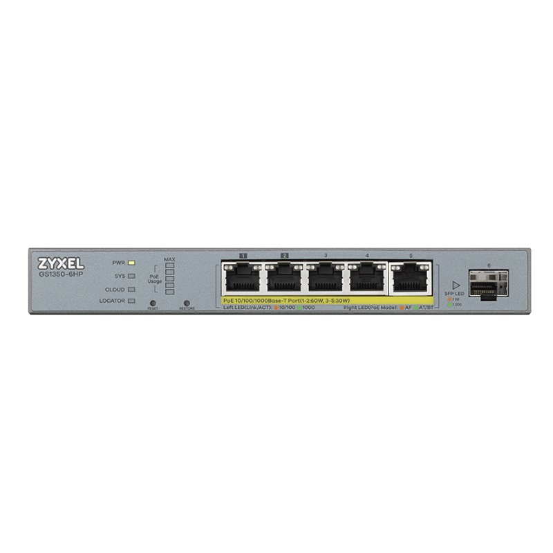 SWITCH 6 PUERTOS ZYXEL GS1350-6HP-EU0101F 5 PUERTOS GIGABIT ETHERNET + 1 PUERTO SFP