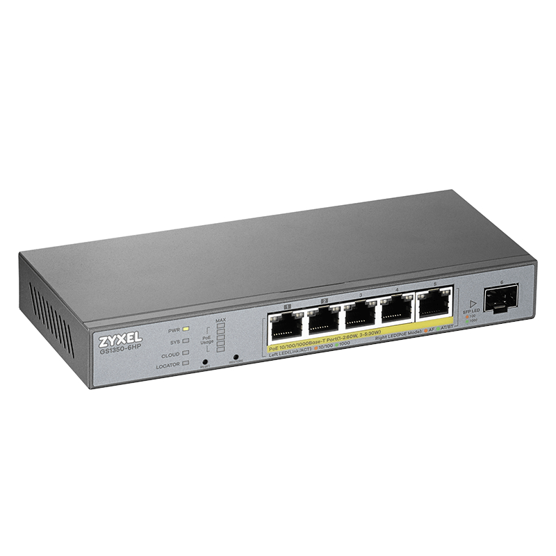 SWITCH 6 PUERTOS ZYXEL GS1350-6HP-EU0101F 5 PUERTOS GIGABIT ETHERNET + 1 PUERTO SFP