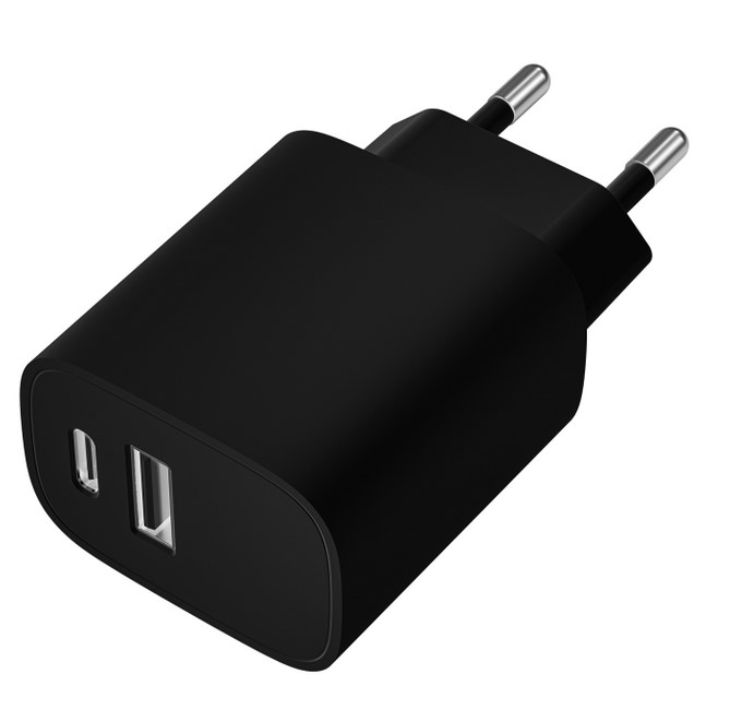 CARGADOR DE PARED LEOTEC 20W CARGA RAPIDA 1 USB TIPO-C PD 1 USB-A NEGRO