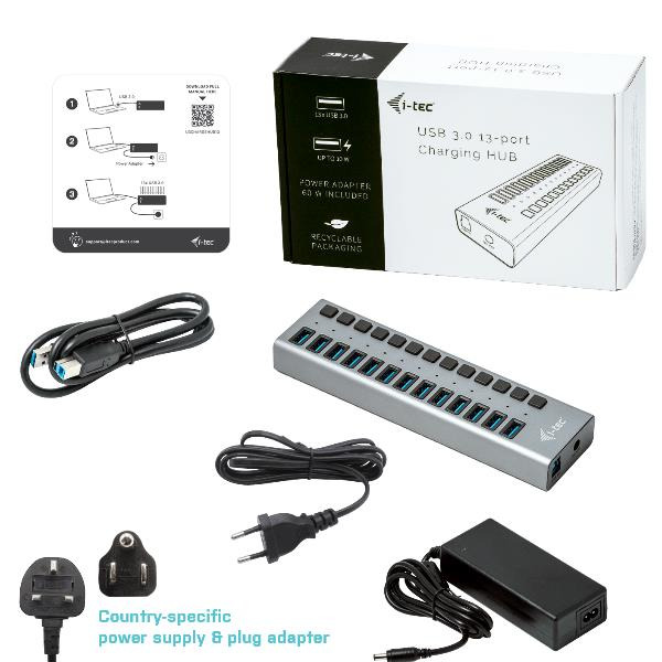 HUB DE CARGA I-TEC CON 13 PUERTOS USB 3.0 CARGADOR