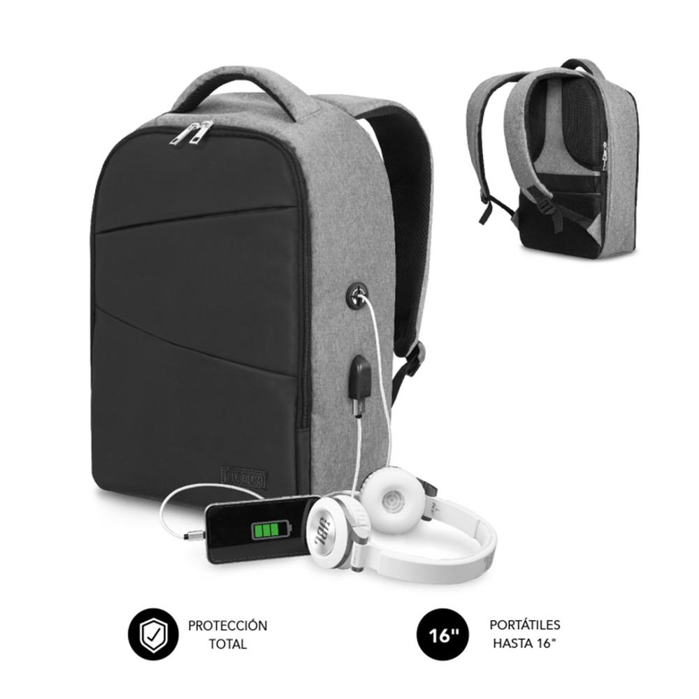 MOCHILA PARA PORTATIL SUBBLIM SECURE V2 AP 16" NEGRO/GRIS