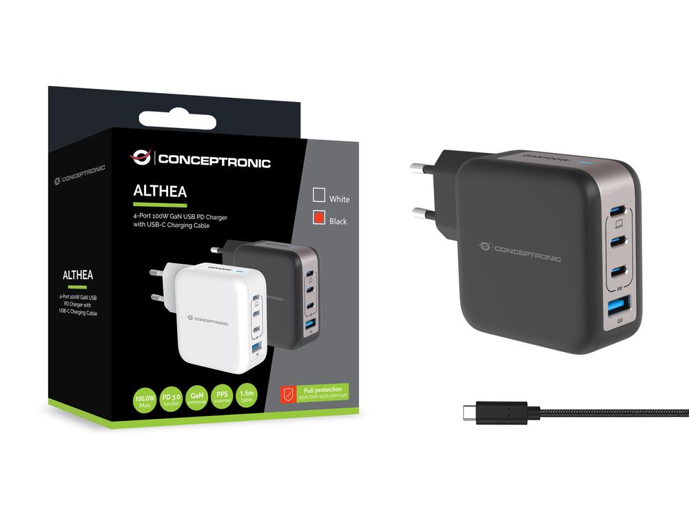 CARGADOR DE PARED CONCEPTRONIC ALTHEA18B 100W 3X USB TIPO C 1X USB TIPO A