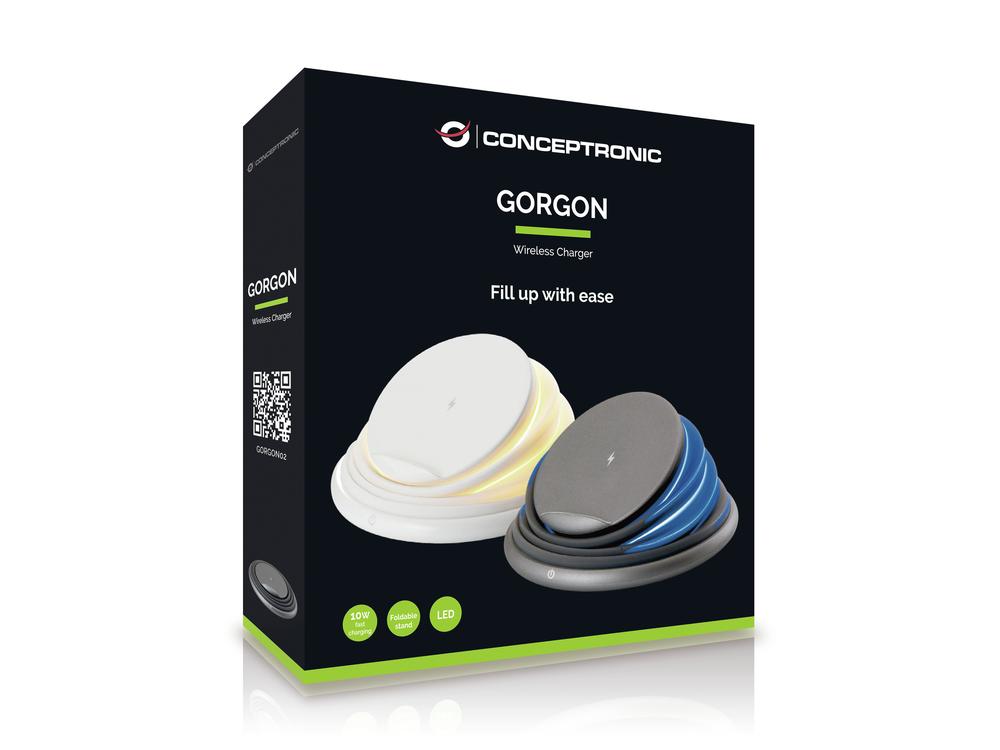 CARGADOR INALAMBRICO CONCEPTRONIC GORGON02G QI 10W GRIS