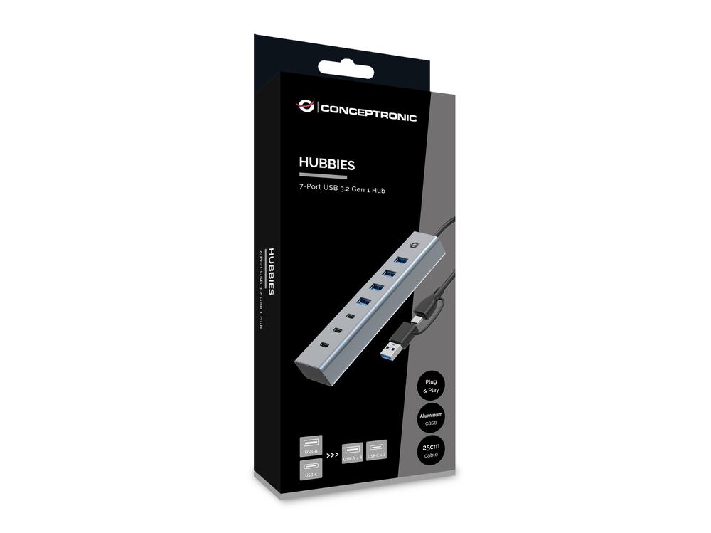 HUB USB 3.0 CONCEPTRONIC HUBBIES20G 7 PUERTOS USB-C A 3XUSB-C 4XUSB-A