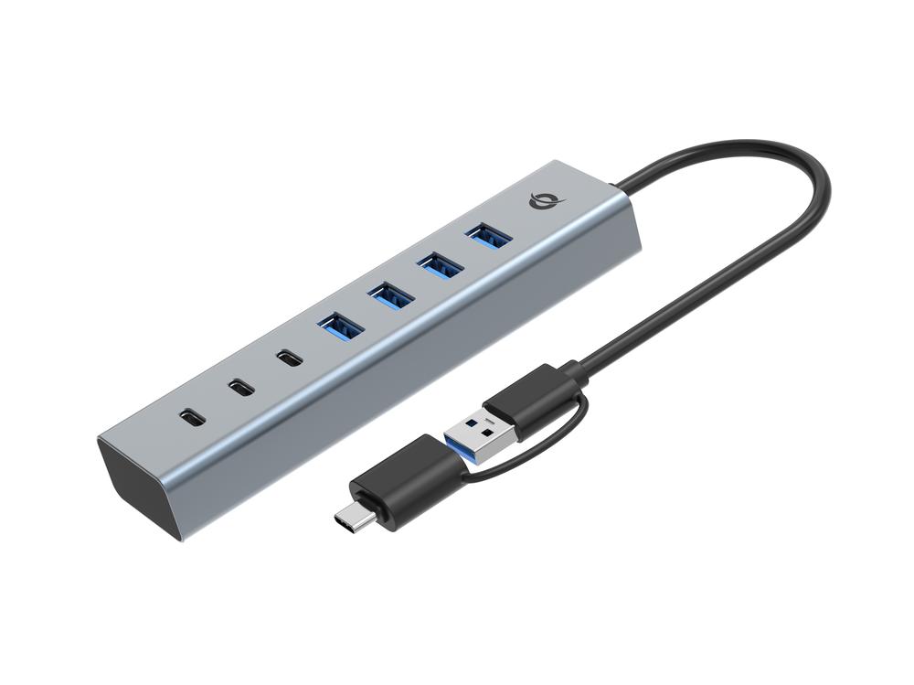 HUB USB 3.0 CONCEPTRONIC HUBBIES20GP 7 PUERTOS USB-C A 3XUSB-C 4XUSB-A CON ALIMENTADOR