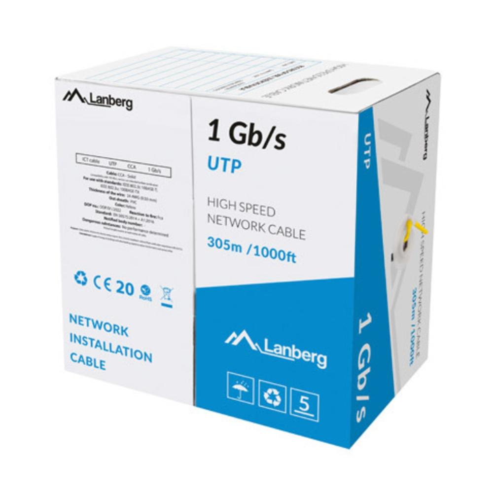 BOBINA 1GB/S LANBERG U/UTP RJ45 SOLIDO CCA AWG23 305M AMARILLO