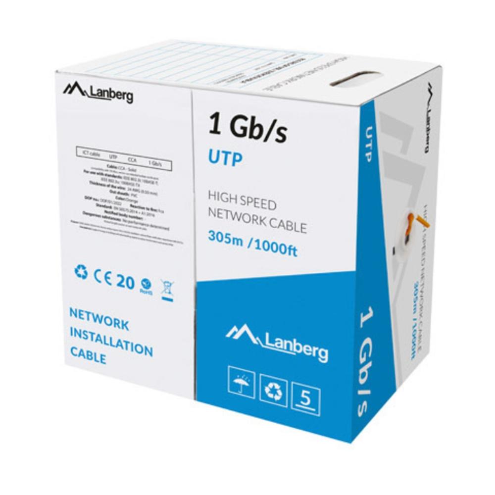 BOBINA 1GB/S LANBERG U/UTP RJ45 SOLIDO CCA AWG23 305M NARANJA