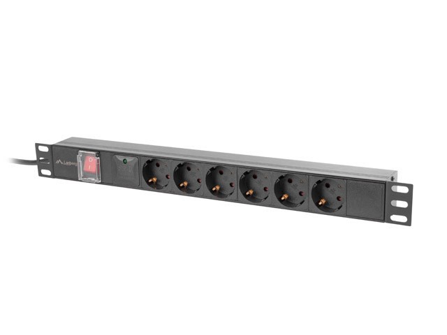 REGLETA LANBERG 1U 16A RACK 19" 6X SOCKET SCHUKO NEGRO 2M