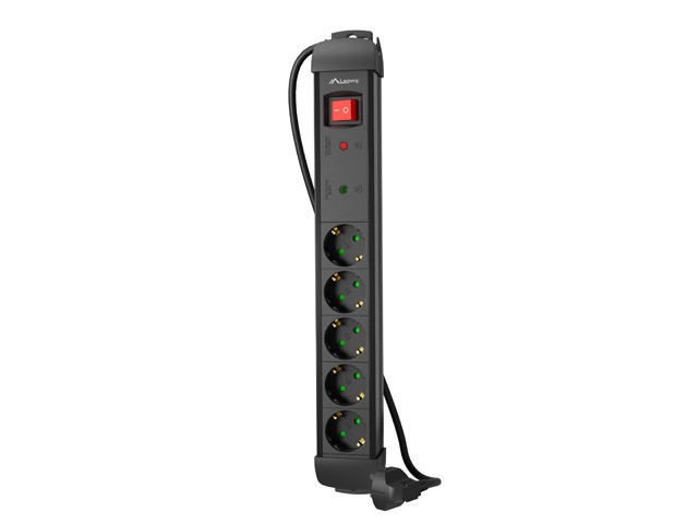REGLETA LANBERG SP1 5 TOMAS SCHUKO PROTECCION HASTA 2500W NEGRA 5M