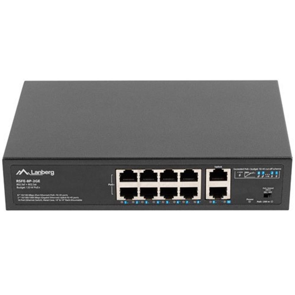 SWITCH LANBERG 10 PUERTOS 100MB 8xPOE+/2x GBIT ETHER 120W RACK 10"/19"
