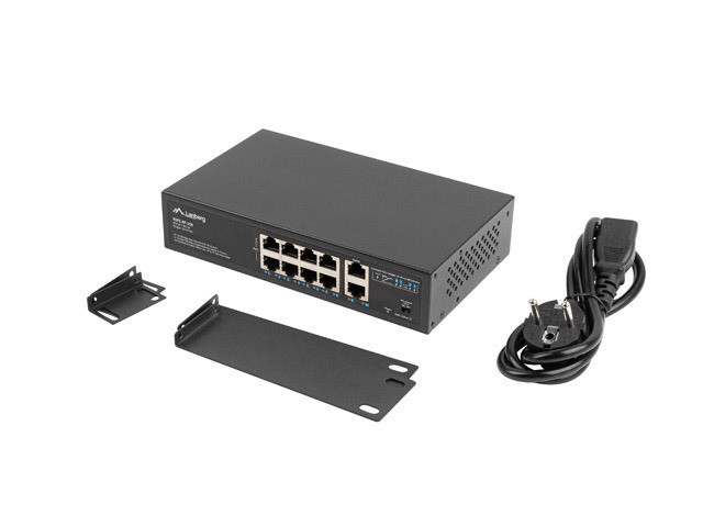 SWITCH LANBERG 10 PUERTOS 100MB 8xPOE+/2x GBIT ETHER 120W RACK 10"/19"
