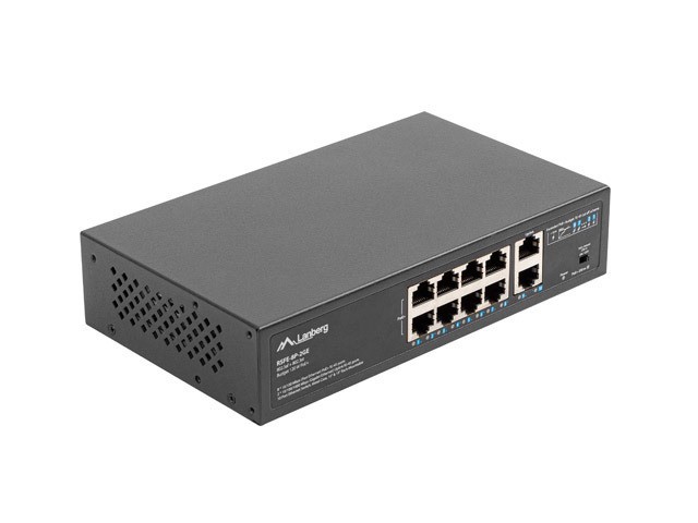 SWITCH LANBERG 10 PUERTOS 100MB 8xPOE+/2x GBIT ETHER 120W RACK 10"/19"