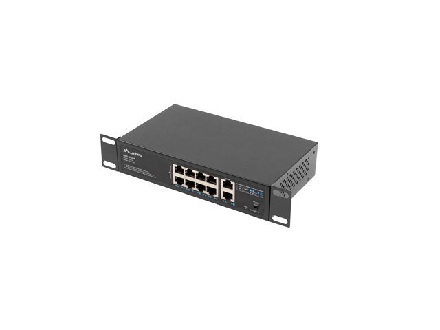 SWITCH LANBERG 10 PUERTOS 100MB 8xPOE+/2x GBIT ETHER 120W RACK 10"/19"