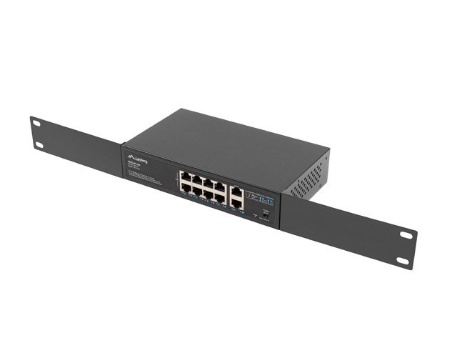 SWITCH LANBERG 10 PUERTOS 100MB 8xPOE+/2x GBIT ETHER 120W RACK 10"/19"