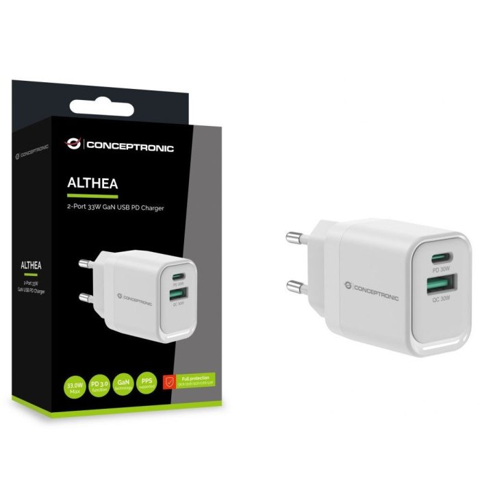 CARGADOR DE PARED CONCEPTRONIC ALTHEA1933 33W 1X USB TIPO X 1X USB TIPO A BLANCO