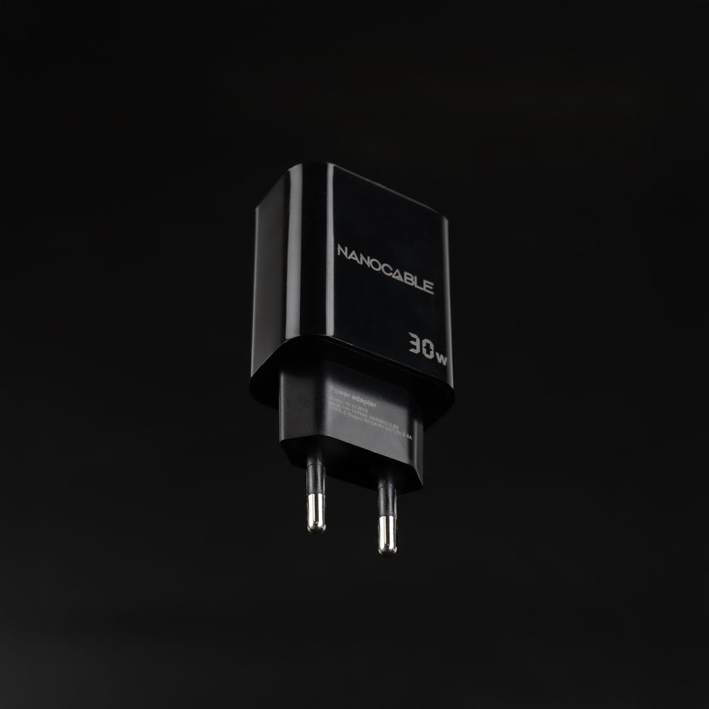 CARGADOR NANOCABLE USB-C/PD+USB-A/QC 30W NEGRO