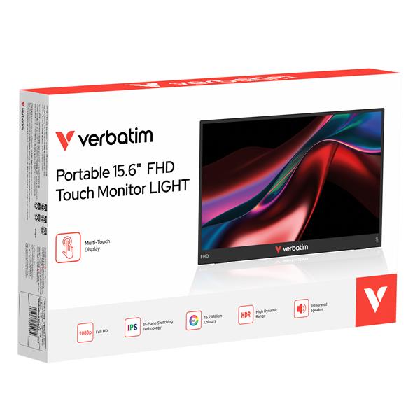 MONITOR LED PORTATIL 15.6" VERBATIM IPS/ FHD/ HDMI/ 60HZ/ 10MS/ VESA 75X75/ TACTIL