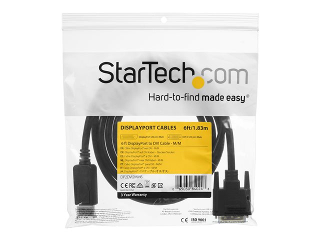 CABLE DISPLAYPORT A DVI-D STARTECH 1.8M/ MACHO-MACHO/ NEGRO