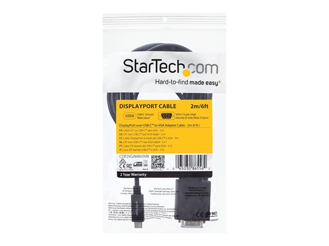 CABLE USB TIPO C A VGA STARTECH 2M/ MACHO-MACHO/ NEGRO