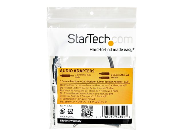 CABLE MINI JACK 3.5MM STARTECH 0.2M/ HEMBRA-MACHO/ NEGRO