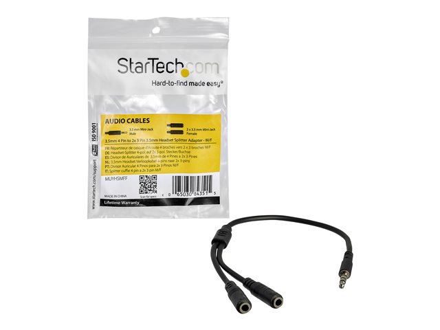 CABLE MINI JACK 3.5MM STARTECH 0.2M/ HEMBRA-MACHO/ NEGRO