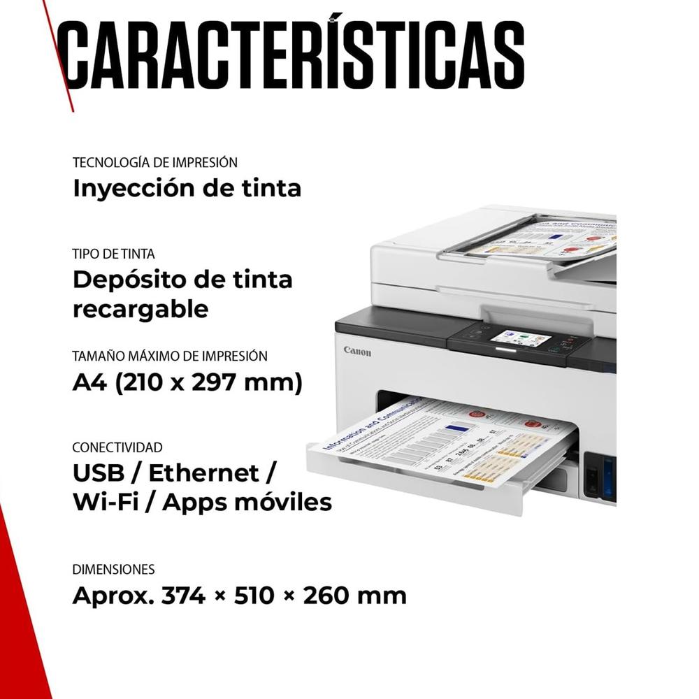 Multifunción Inyección CANON Maxify Gx2051 Megatank Color Fax/ A4/ Red/ Wifi/ Adf/ 3 botellas negro