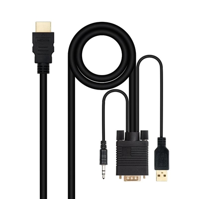 CABLE CONVERSOR NANOCABLE HDMI A VGA+AUDIO+USB, 1.8 M, NEGRO