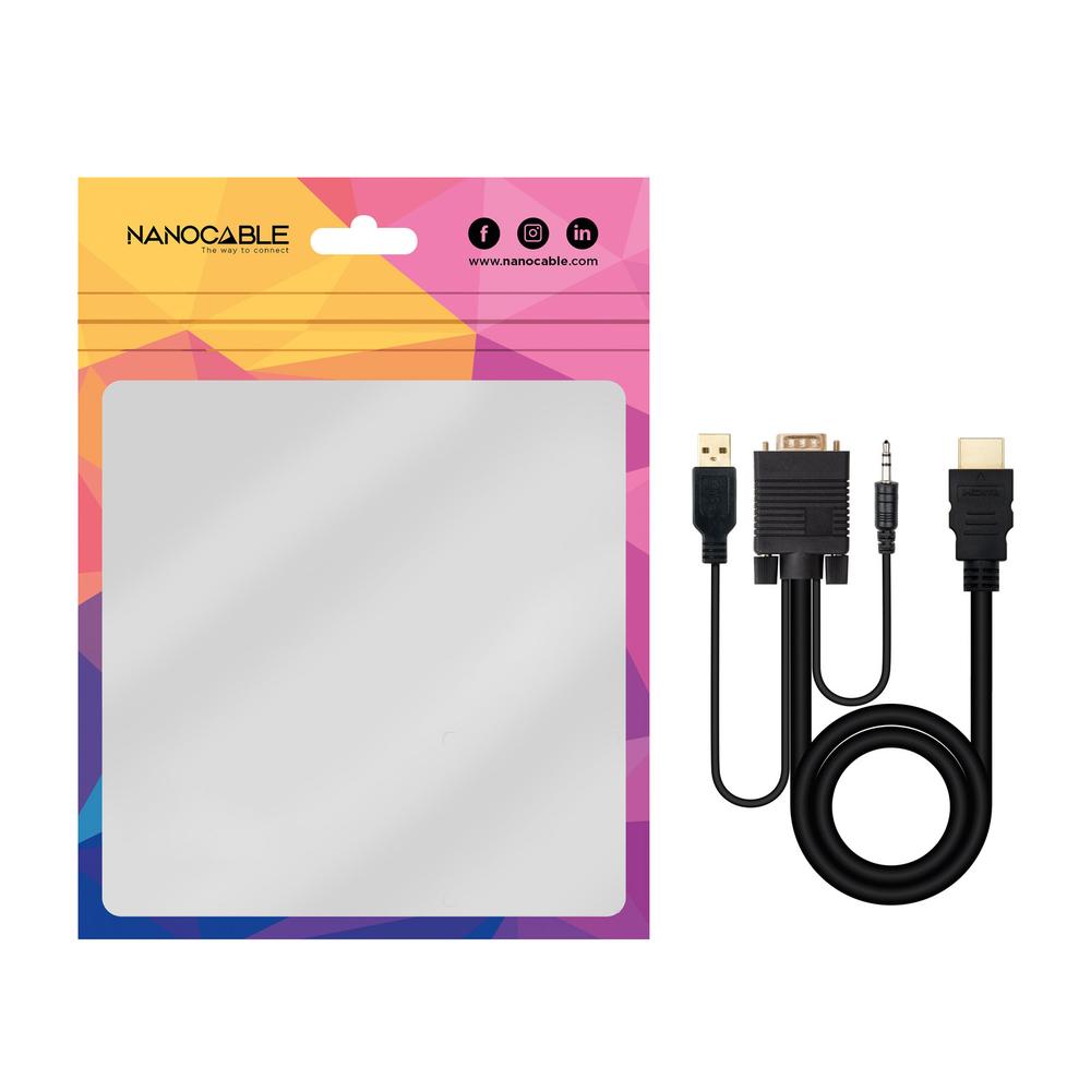 CABLE CONVERSOR NANOCABLE HDMI A VGA+AUDIO+USB, 1.8 M, NEGRO