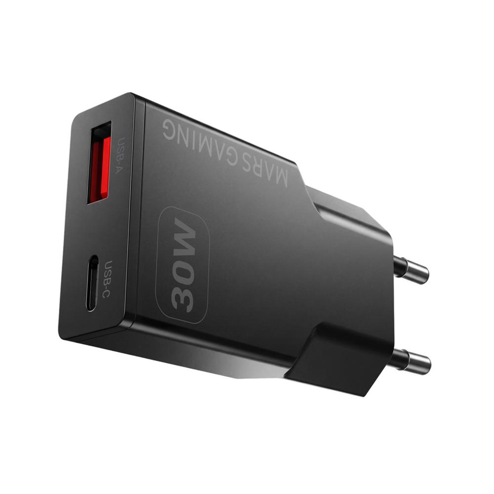 CARGADOR DE PARED MARS GAMING MD-GAN30 30W 1X USB TIPO C 1 X USB TIPO A NEGRO