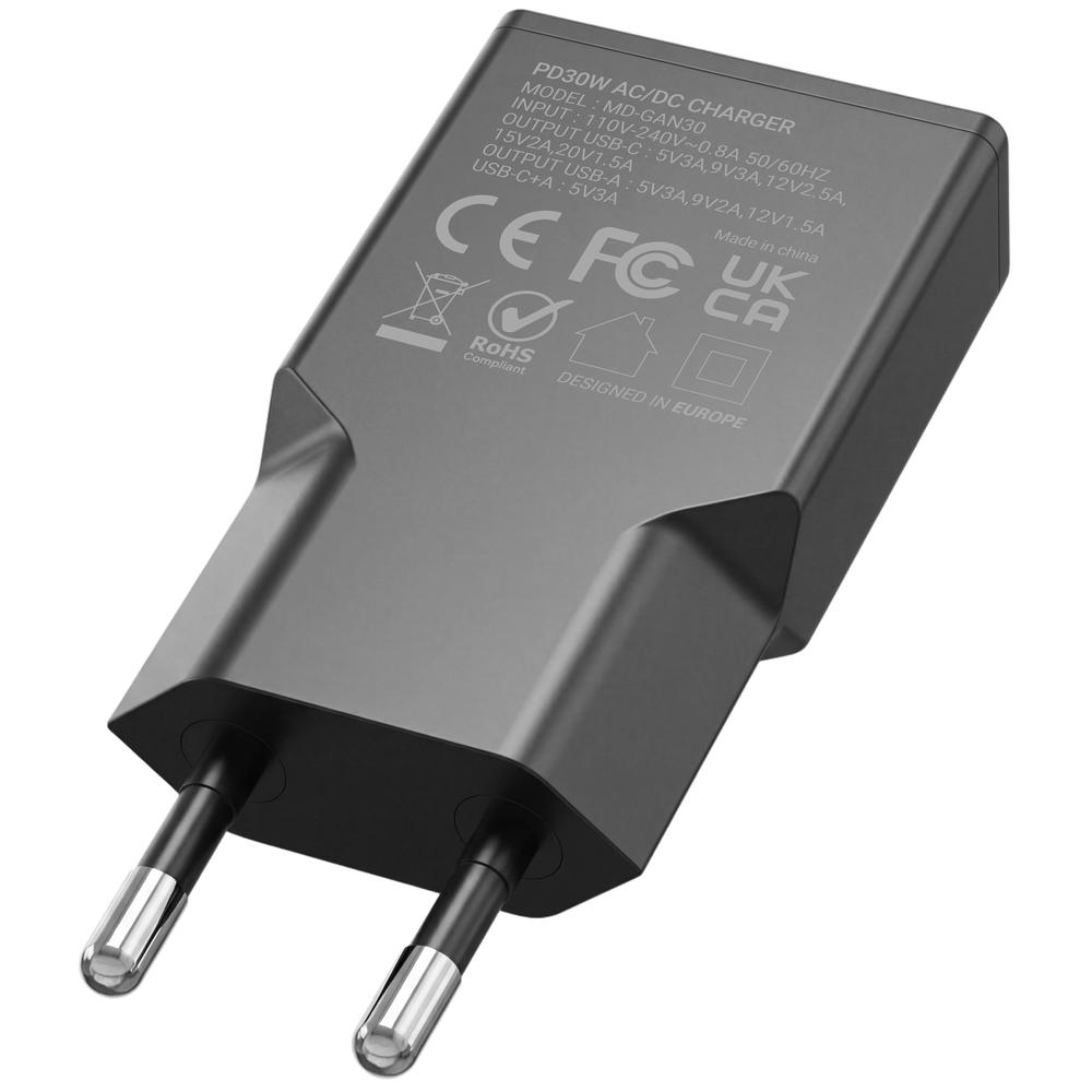 CARGADOR DE PARED MARS GAMING MD-GAN30 30W 1X USB TIPO C 1 X USB TIPO A NEGRO