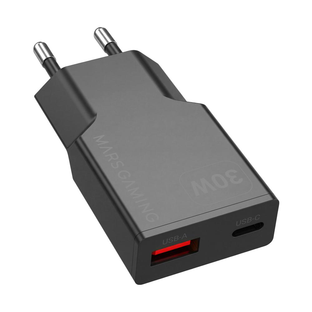 CARGADOR DE PARED MARS GAMING MD-GAN30 30W 1X USB TIPO C 1 X USB TIPO A NEGRO