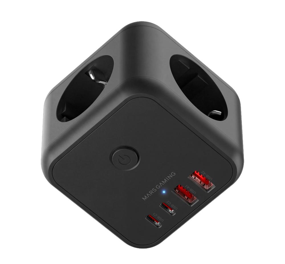 CARGADOR DE PARED MARS GAMING MD-CUBE20 20W 3X SCHUKO 2X USB TIPO C 2X USB TIPO A NEGRO