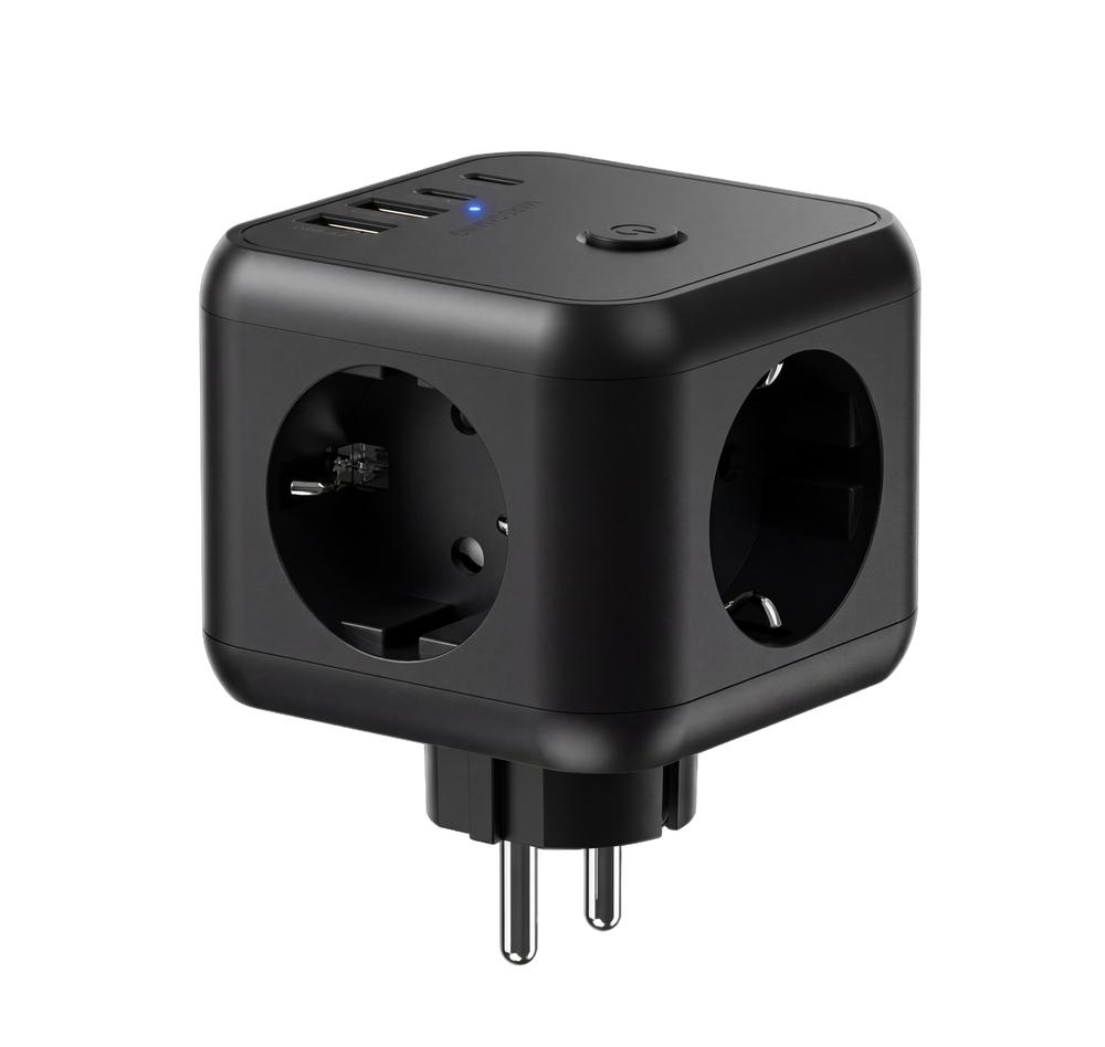CARGADOR DE PARED MARS GAMING MD-CUBE20 20W 3X SCHUKO 2X USB TIPO C 2X USB TIPO A NEGRO