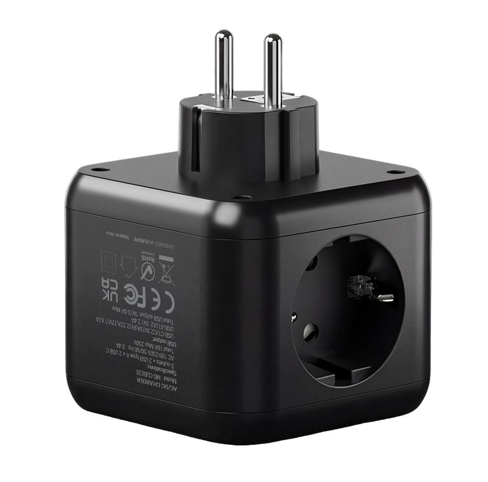CARGADOR DE PARED MARS GAMING MD-CUBE20 20W 3X SCHUKO 2X USB TIPO C 2X USB TIPO A NEGRO